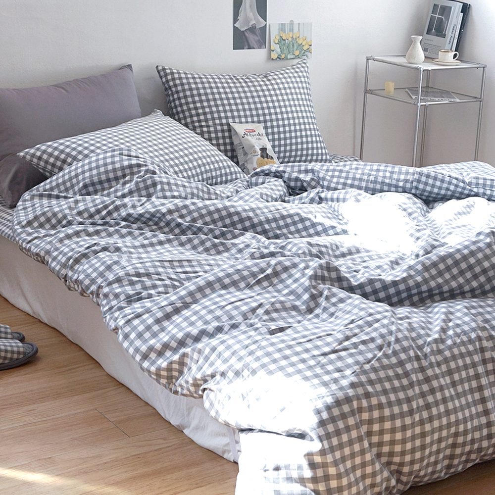 드림체크 먼지없는 사계절 옥수수솜 무봉제 차렵이불세트 모노 그레이, DK패드세트(이불+베개커버+침대패드)