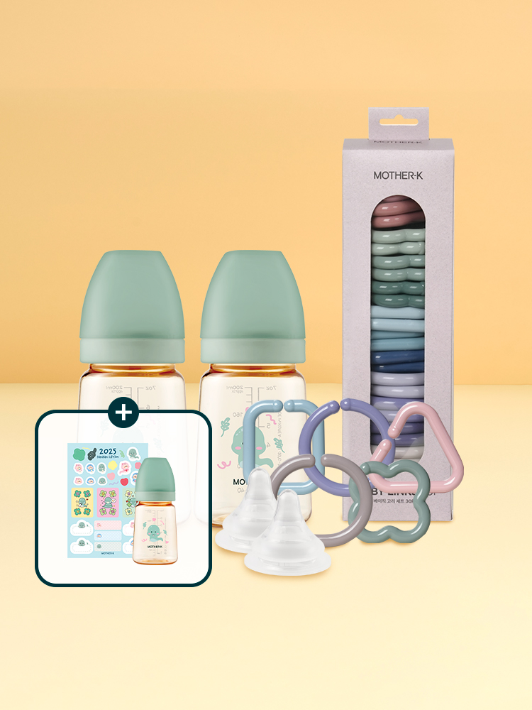 [교체젖병GIFT]마더케이 웰컴 수유 기획 세트 (PPSU젖병2개+고리30P+젖꼭지2P) - 상품 이미지