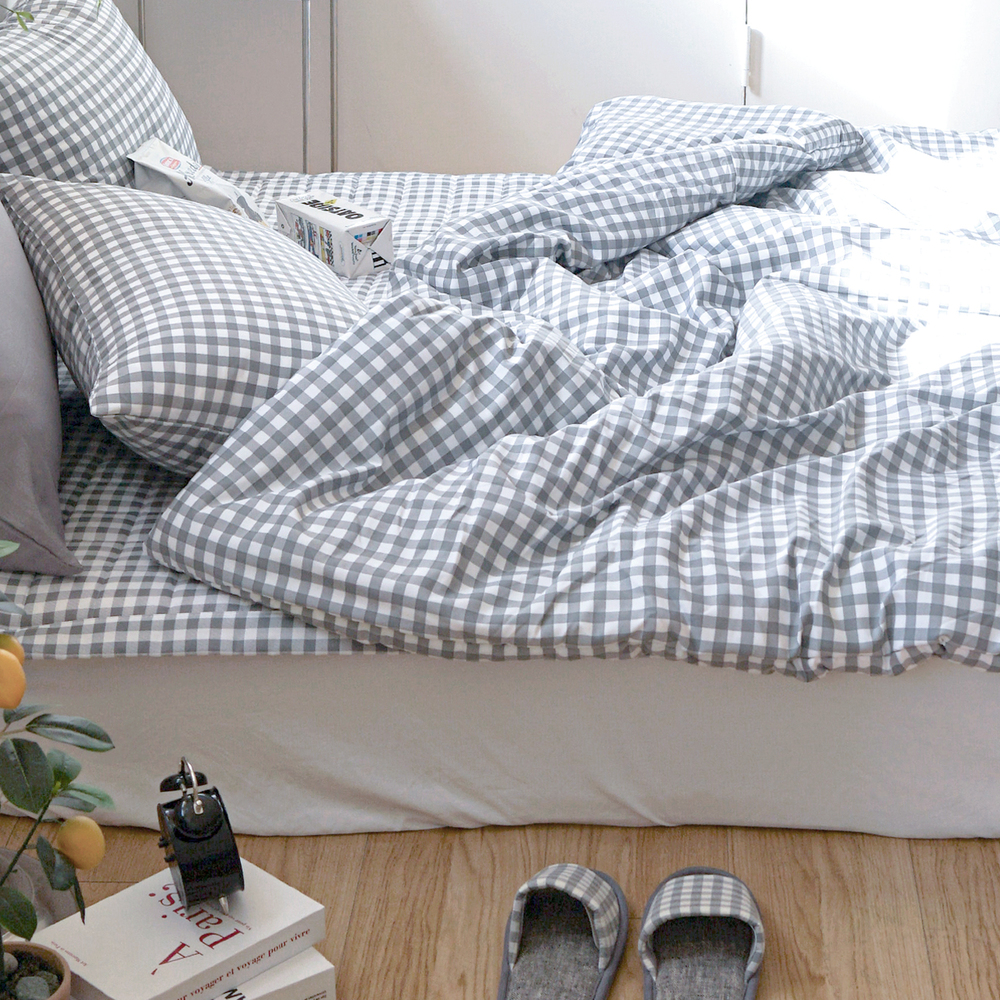 드림체크 먼지없는 사계절 옥수수솜 무봉제 차렵이불세트 모노 그레이, DK패드세트(이불+베개커버+침대패드)