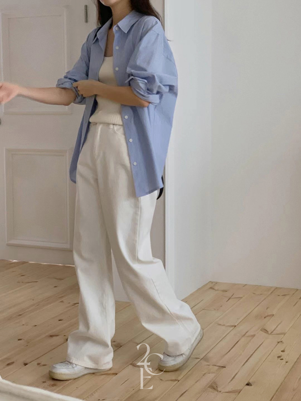 크루즈 화이트 코튼 일자 데님 팬츠 (1color) 세미 와이드 봄 흰바지 사계절 - 상세 이미지 3