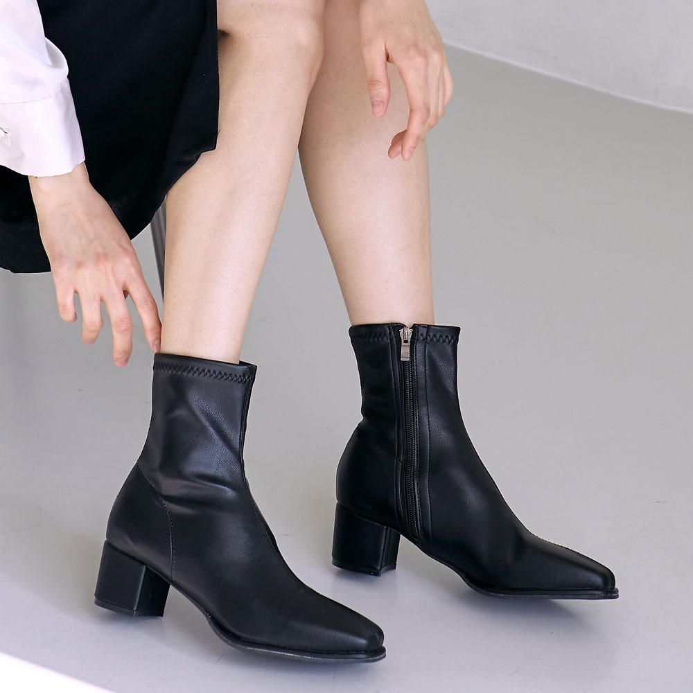에스유니 날씬한 핏 슬림라인 스퀘어 데일리 스판 앵클부츠 미들힐 5cm - 상세 이미지 3