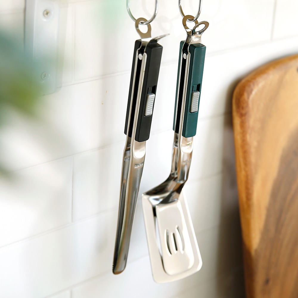 원터치 슬라이드 잠금 조리도구 뒤집개 집게