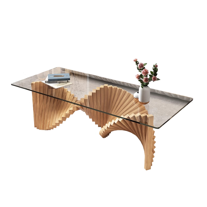 헬릭스 강화유리 원목 거실 티 테이블 98cm