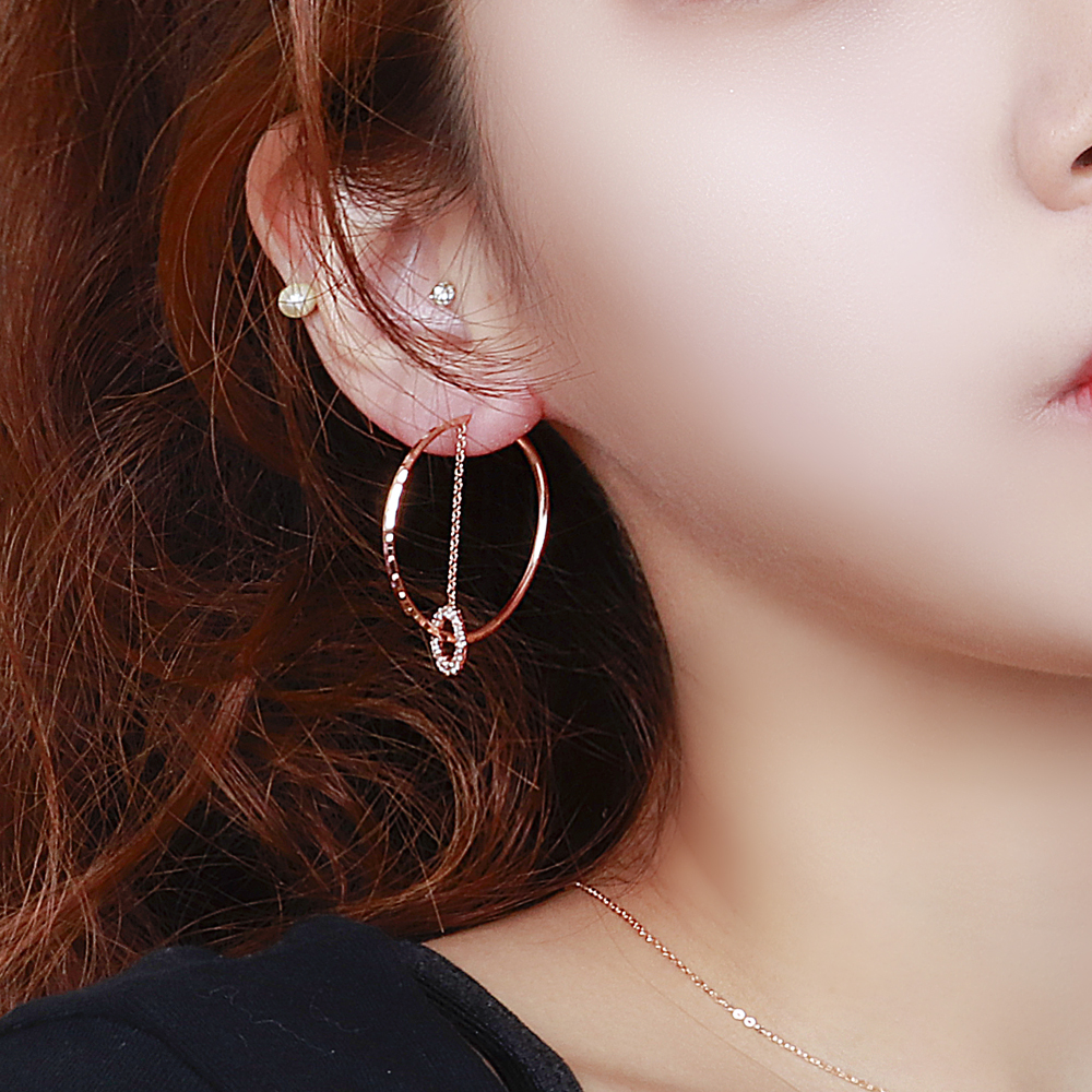 14K 드롭 체인 링 귀걸이 파이프 더블 커팅 큐빅 딸랑이 이미지 7