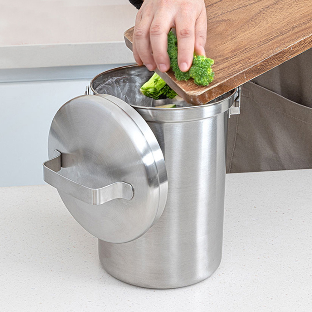 클린 주방쓰레기통 스텐음식물통 음쓰통 싱크대 가정용 냄새차단 수거통 3L