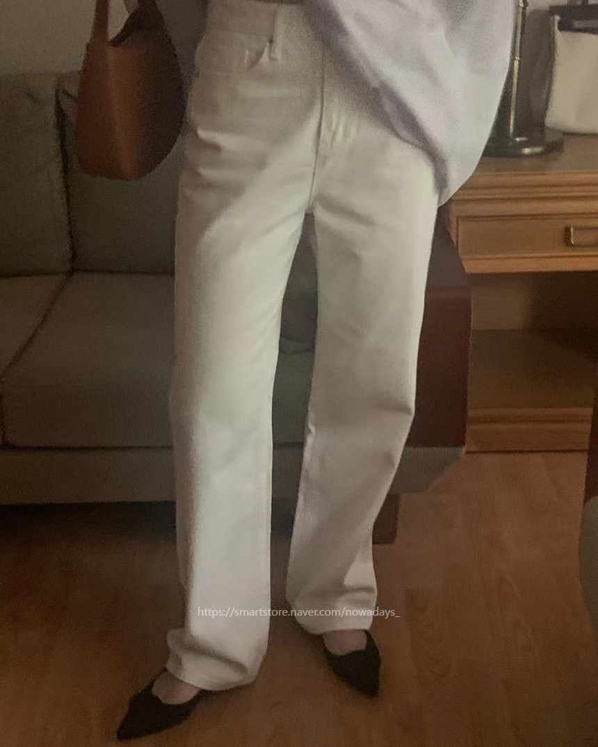 프리러브 콜리 화이트 진 코튼 데님 팬츠 일자 데일리 바지 상세 이미지 4