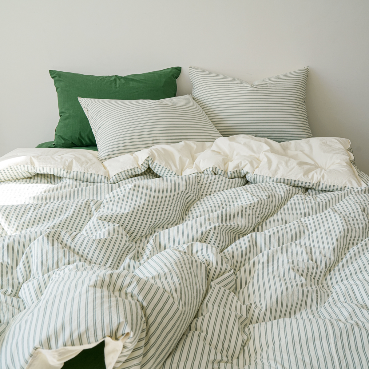 80수 순면 스트라이프 차렵이불 사계절 딥그린, Q(퀸)