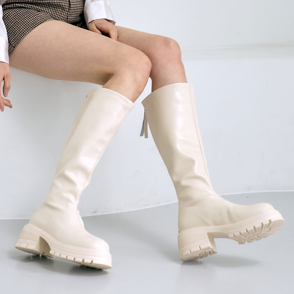 에스유니 발편한 여성 통넓은 베이직 청키힐 통굽 키높이 롱부츠 워커 6cm - 상세 이미지 5