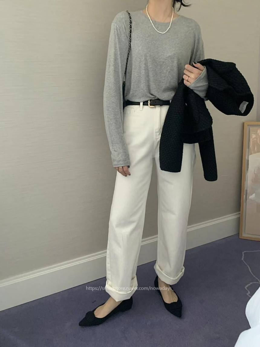 프리러브 콜리 화이트 진 코튼 데님 팬츠 일자 데일리 바지 상세 이미지 11