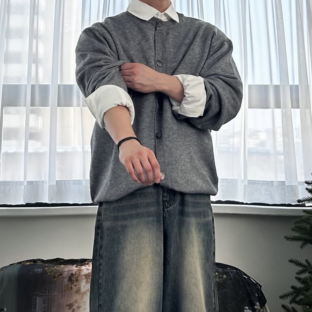 라운드가디건 캐시남자가디건 오버핏가디건 - 상세 이미지 3