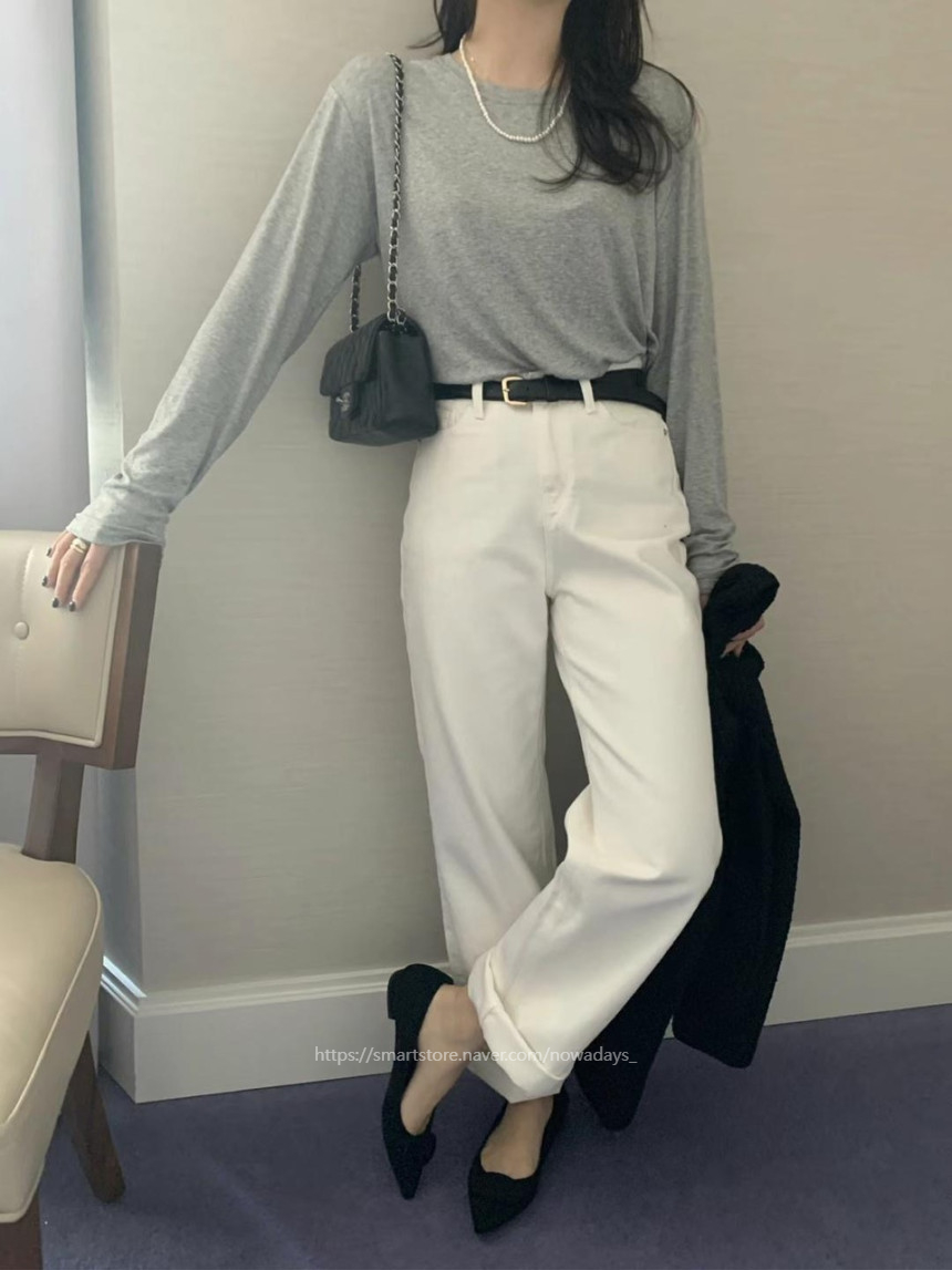 프리러브 콜리 화이트 진 코튼 데님 팬츠 일자 데일리 바지 상세 이미지 10