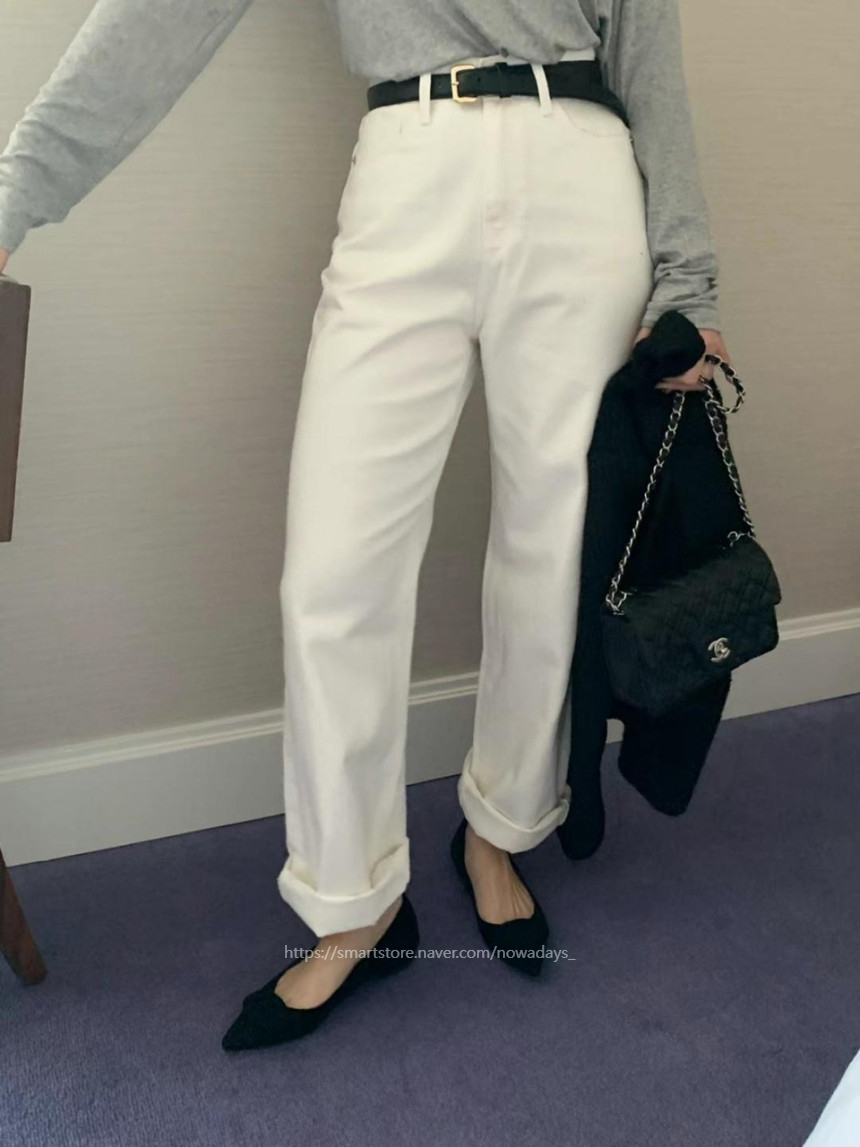 프리러브 콜리 화이트 진 코튼 데님 팬츠 일자 데일리 바지 상세 이미지 3