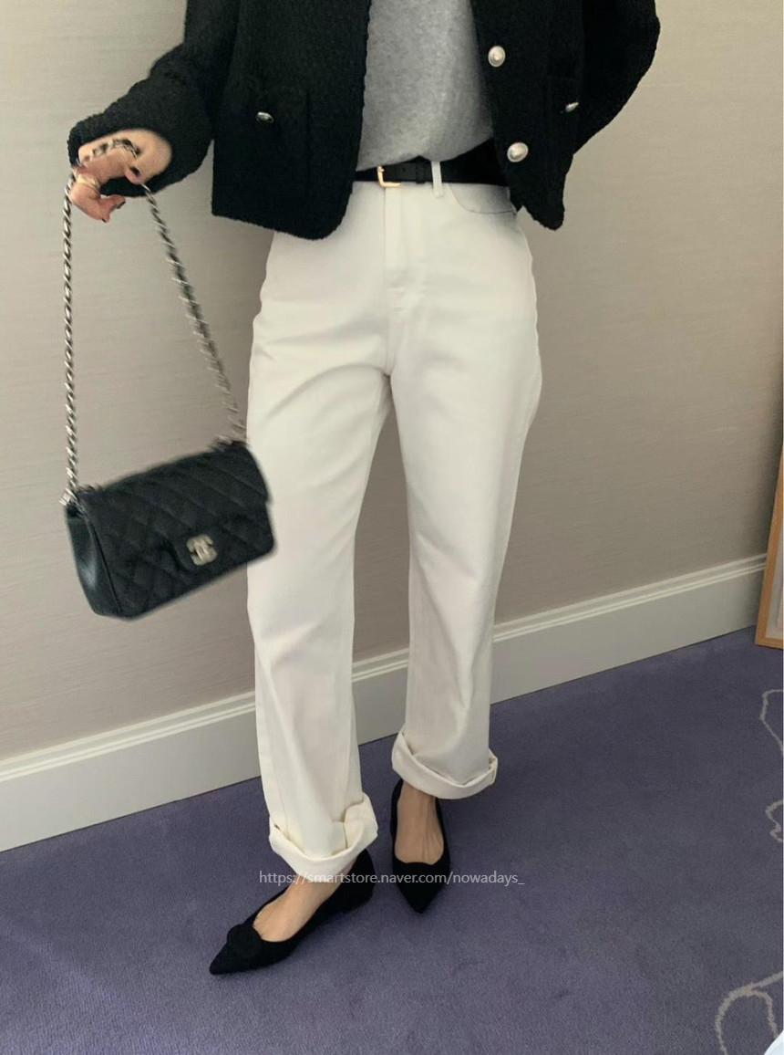 프리러브 콜리 화이트 진 코튼 데님 팬츠 일자 데일리 바지 상세 이미지 9