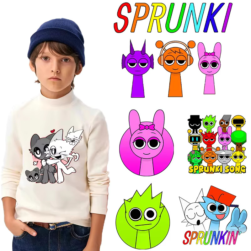 sprunki 스프런키 레디 오렌 웬다 핑키 초등 학생 학교 실내화 스마트폰 가방 굿즈 Sprunki 열 전달 스티커 귀여운 만화 인쇄 DIY 의류 모자에... 