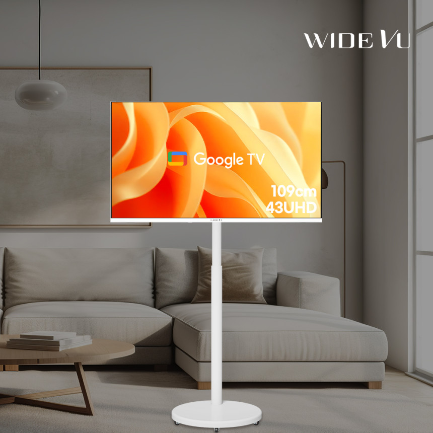 와이드무빙뷰 화이트에디션 삼탠바이미V3 셋트 109cm(43인치) UHD 4K 스마트 이동식 TV 유압식 높이조절 중소바이미 자가설치