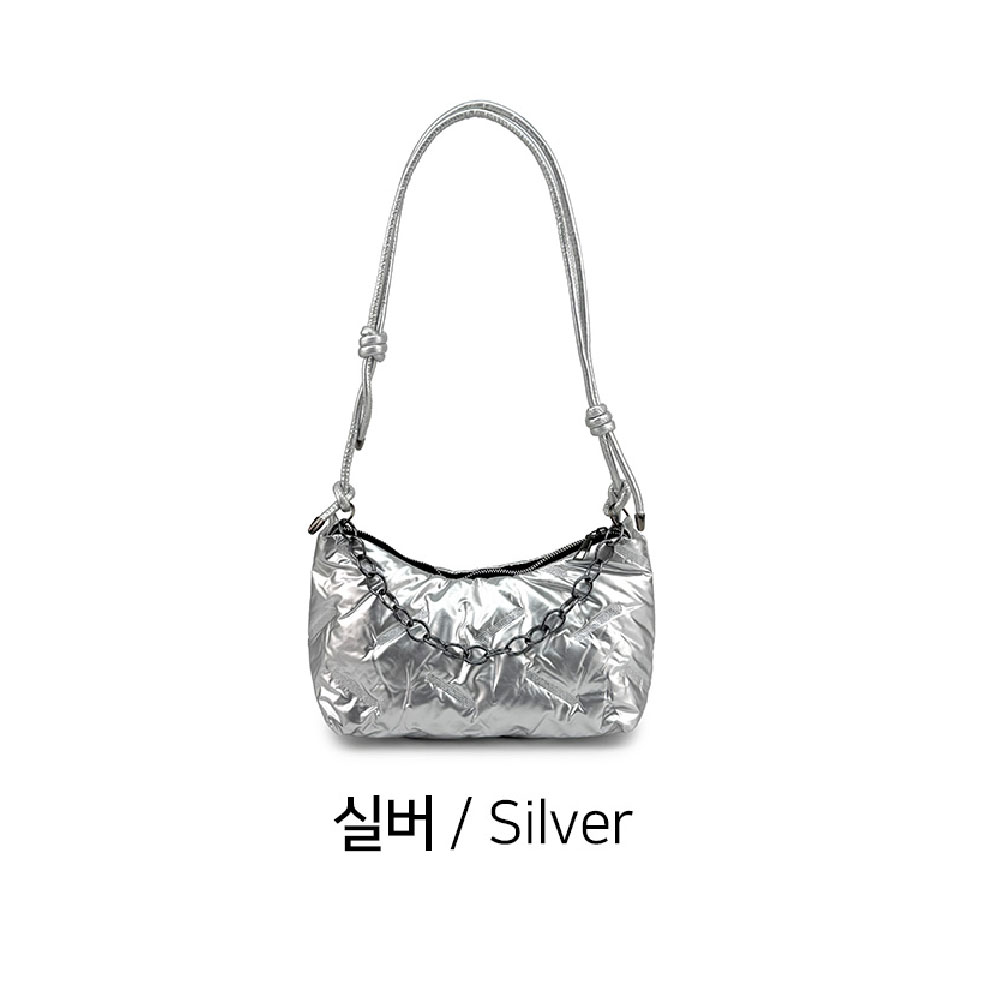 가벼운 PU소재 패딩 아담한 미니 숄더백 실버 골드 블랙 아이보리 호보백 이미지 7