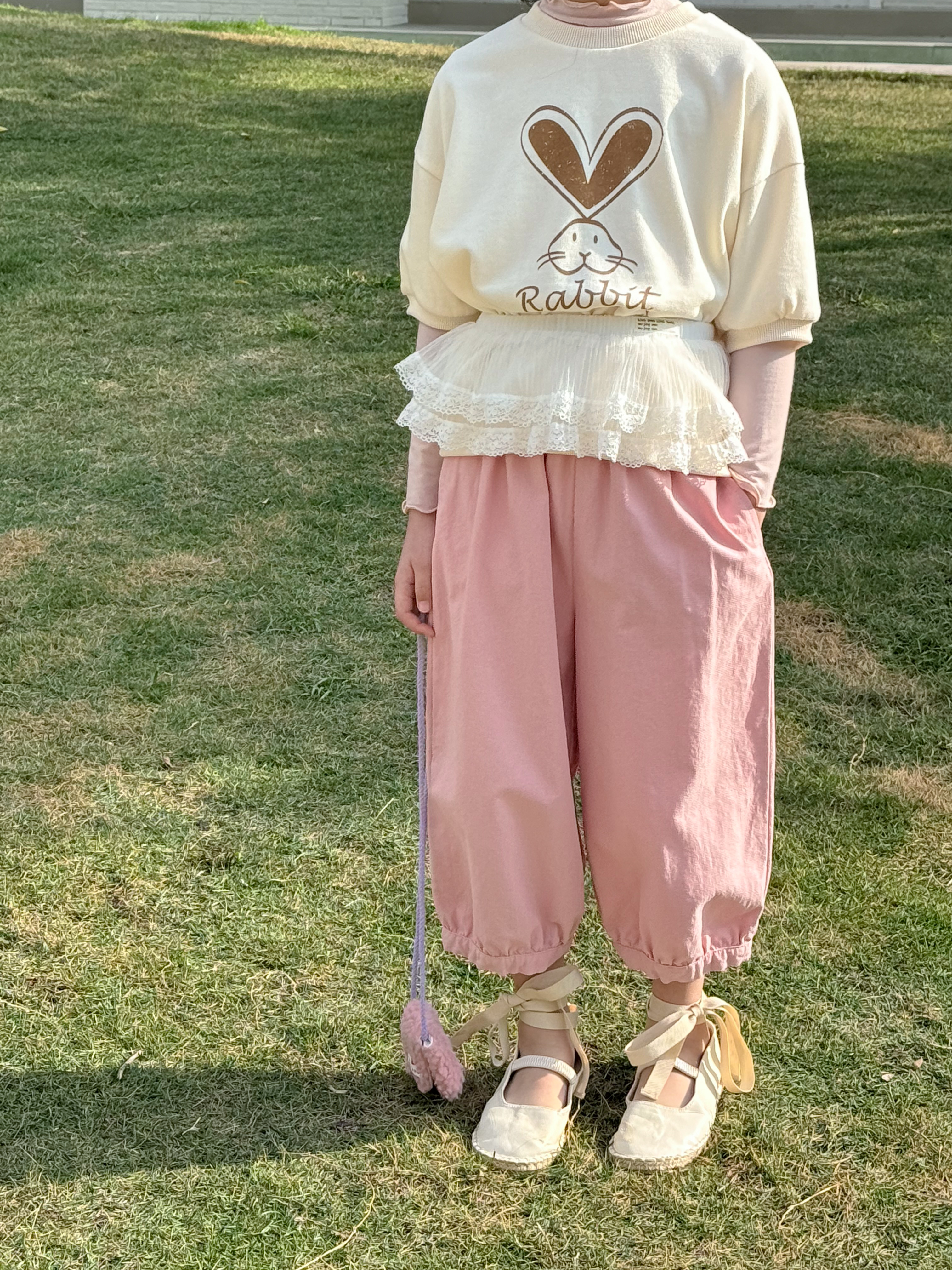 Irene's Closet 토끼 프린트 루즈핏 5부 소매 맨투맨 유아 주니어 봄 여름 - 상세 이미지 5