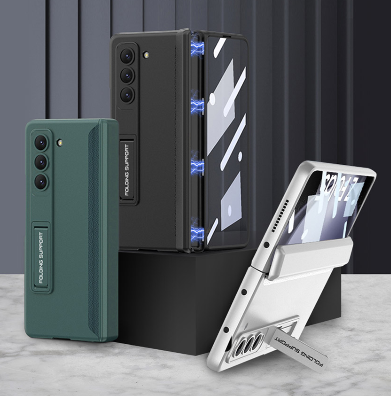 힌지보호 풀커버 스탠딩 케이스 그린, 갤럭시Z 폴드4 - 상세 이미지 2