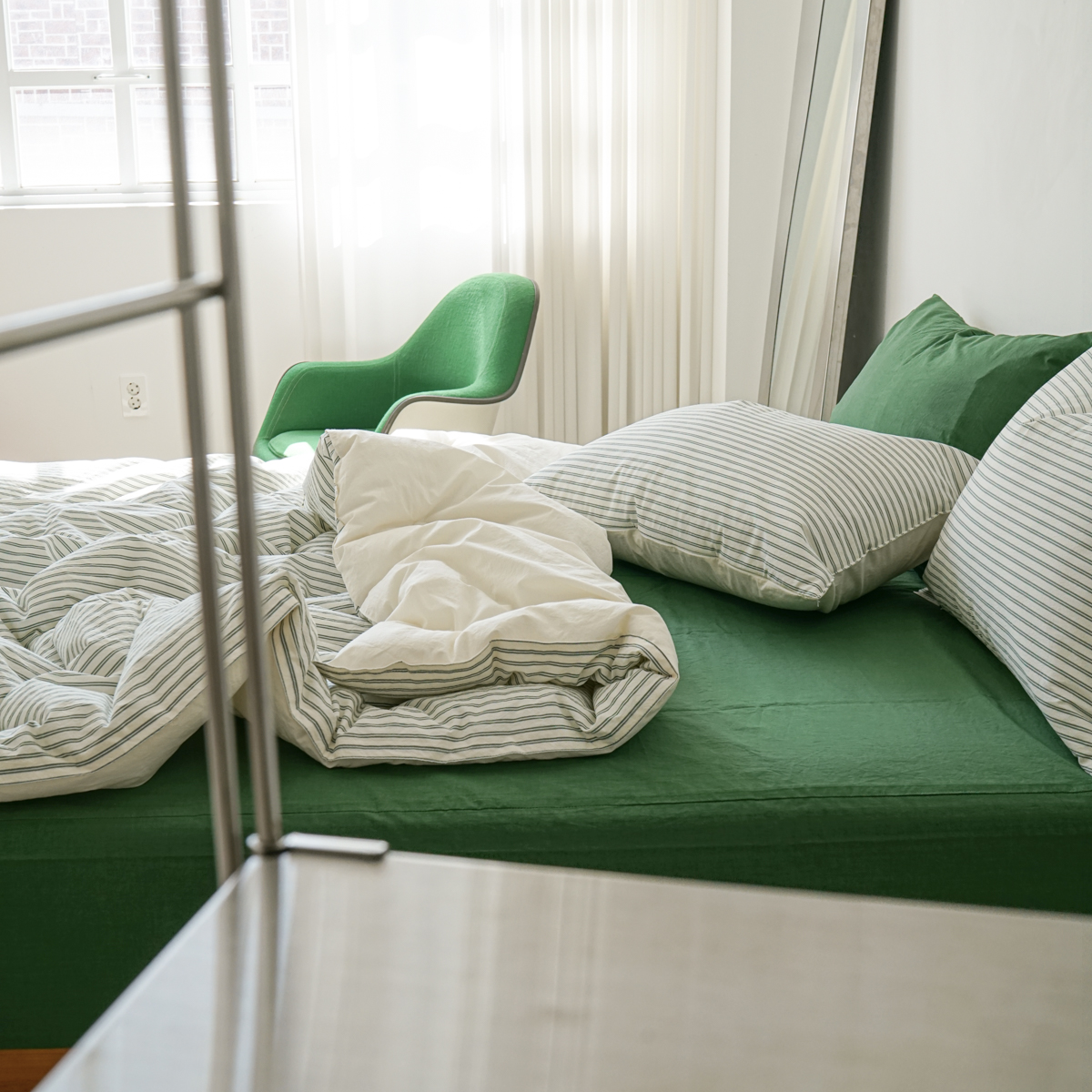 80수 순면 스트라이프 차렵이불 사계절 딥그린, Q(퀸)