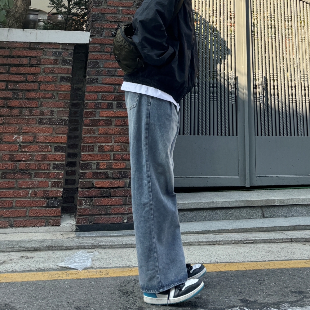 남자 와이드 청바지 투턱 연청 진청 흑청 데님 팬츠 - 상세 이미지 2