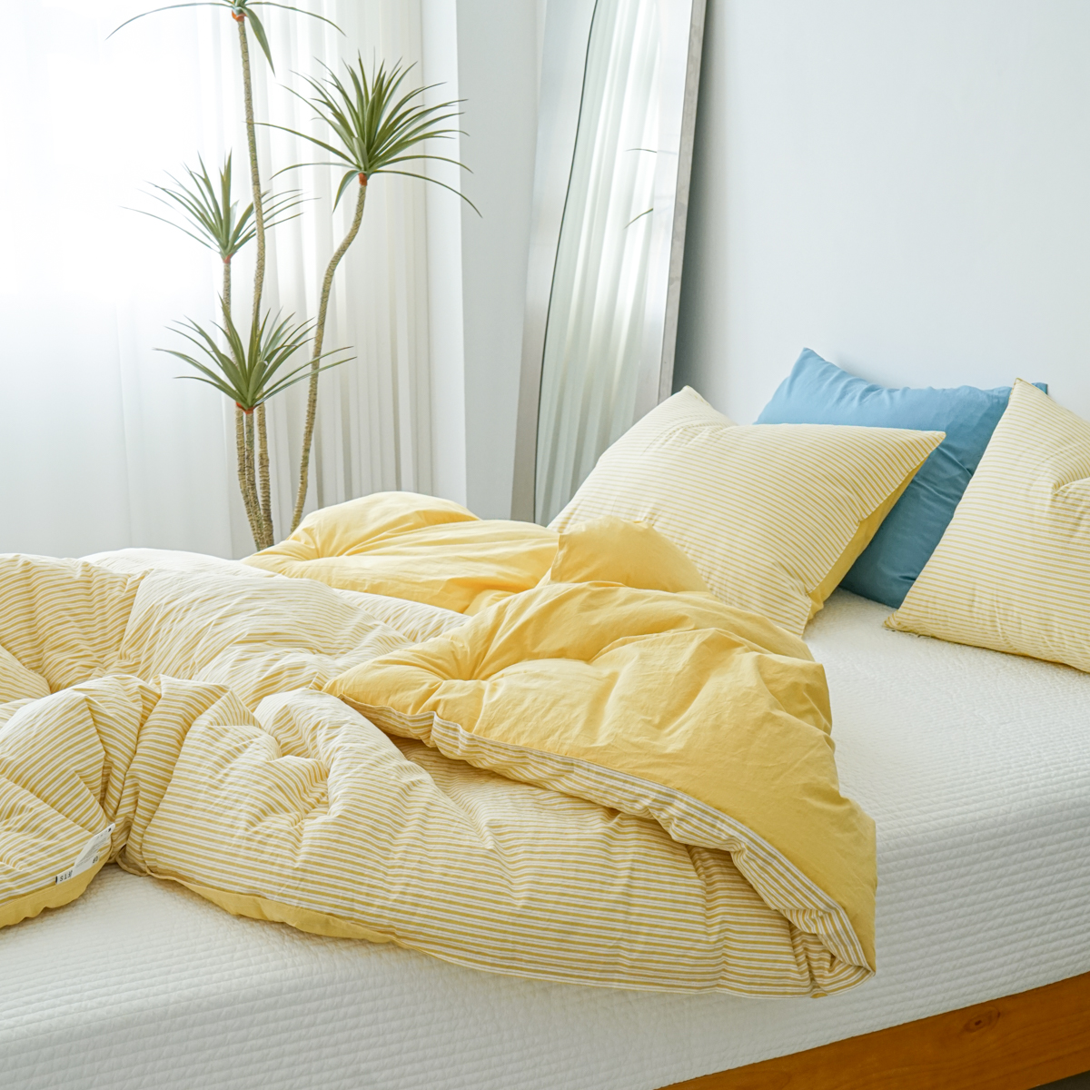 80수 순면 스트라이프 차렵이불 사계절 옐로우, Q(퀸)