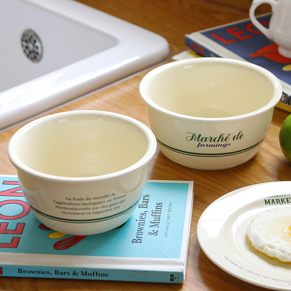 파밍스마켓 신혼 혼수 레터링 공기대접세트 레트로 도자기 그릇 집들이 선물