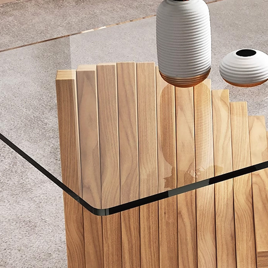 헬릭스 강화유리 원목 거실 티 테이블 98cm