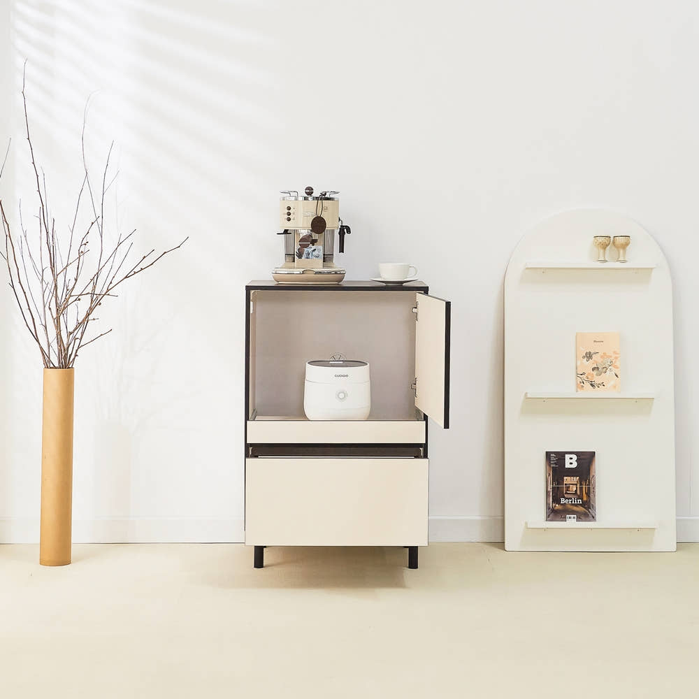 에그미 밥솥장 밥솥레일 슬라이딩 에어프라이어 밥통 선반 600x400x935mm, 2단, 화이트