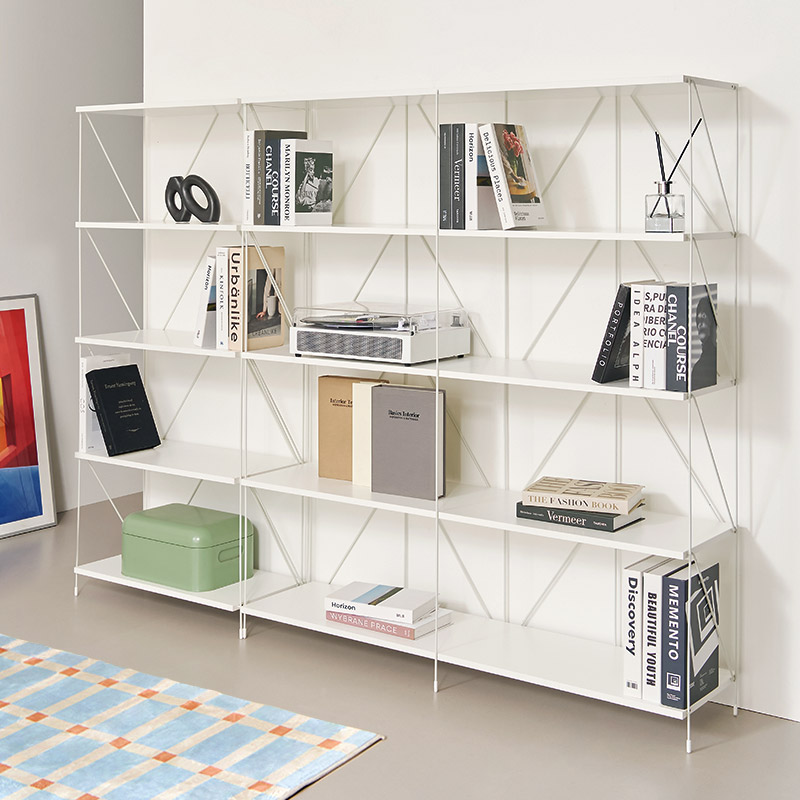 E0자재 메르시 스틸프레임 철제 DIY 책꽂이 책장 5단 600 화이트 프레임