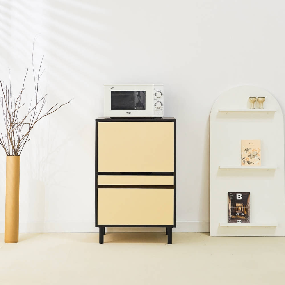 에그미 밥솥장 밥솥레일 슬라이딩 에어프라이어 밥통 선반 600x400x935mm, 2단, 버터옐로우