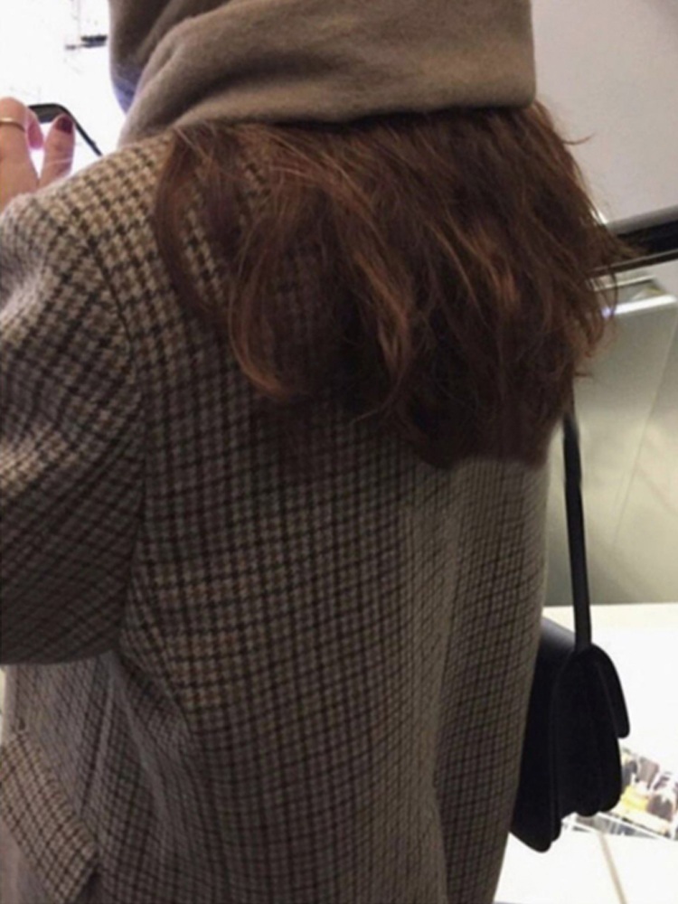 브라운 체크 자켓 빈티지 루즈핏 예쁜 디자인 여자 연예인 패션 - 상세 이미지 4
