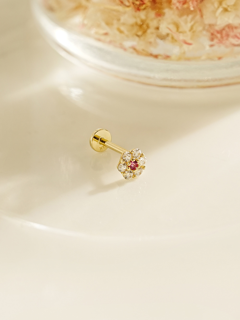 [0.8mm]14K 인터널 하모니 플라워 라블렛 피어싱 귀걸이 - 상세 이미지 4