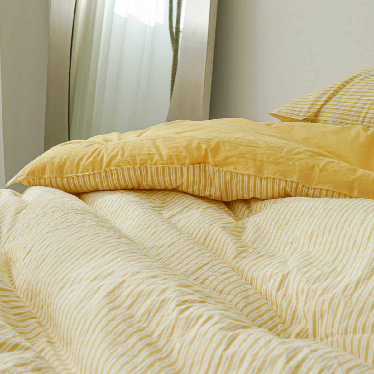 80수 순면 스트라이프 차렵이불 사계절 옐로우, Q(퀸)