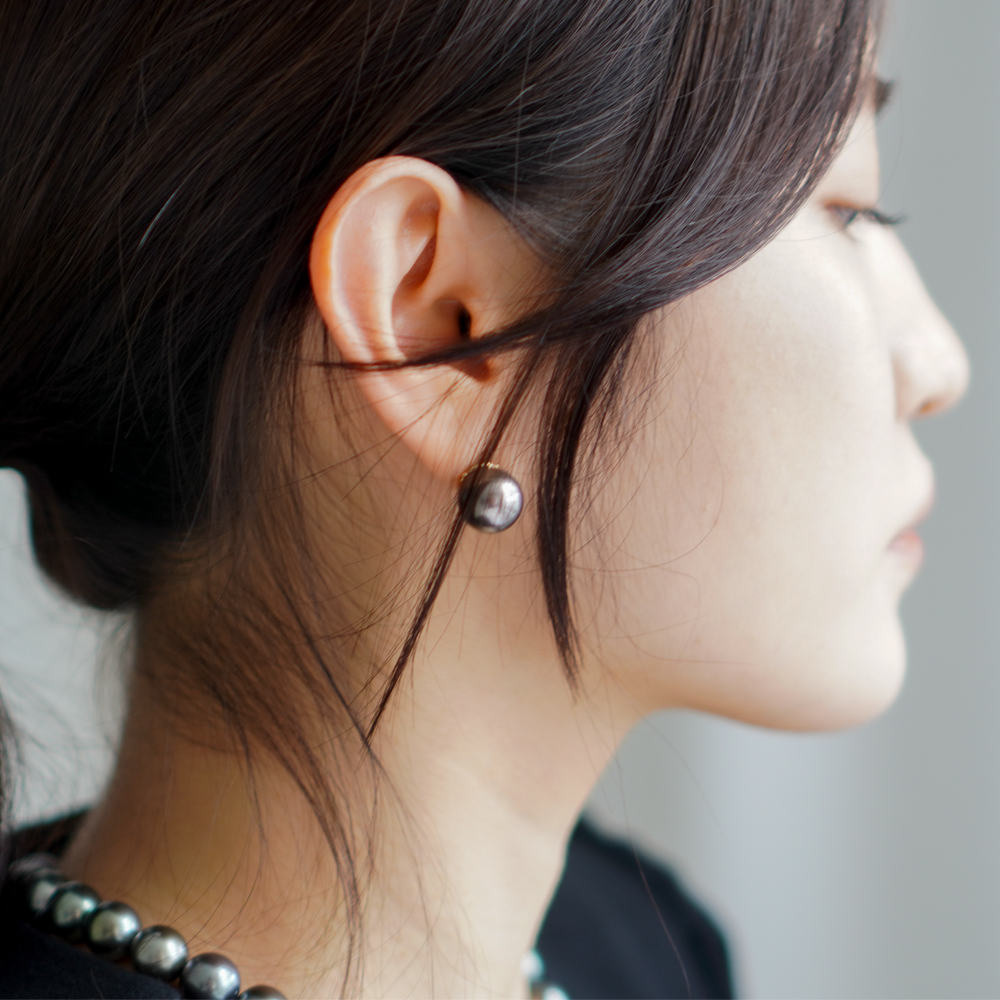 예작 14K 흑진주 귀걸이 오브 12mm - 상세 이미지 4