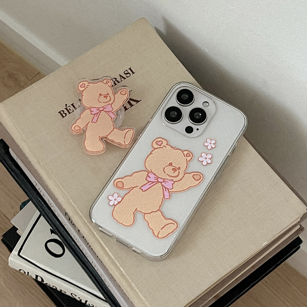 bear embroidery 아이폰 16pro 케이스 클리어 투명 젤리 - 상세 이미지 3