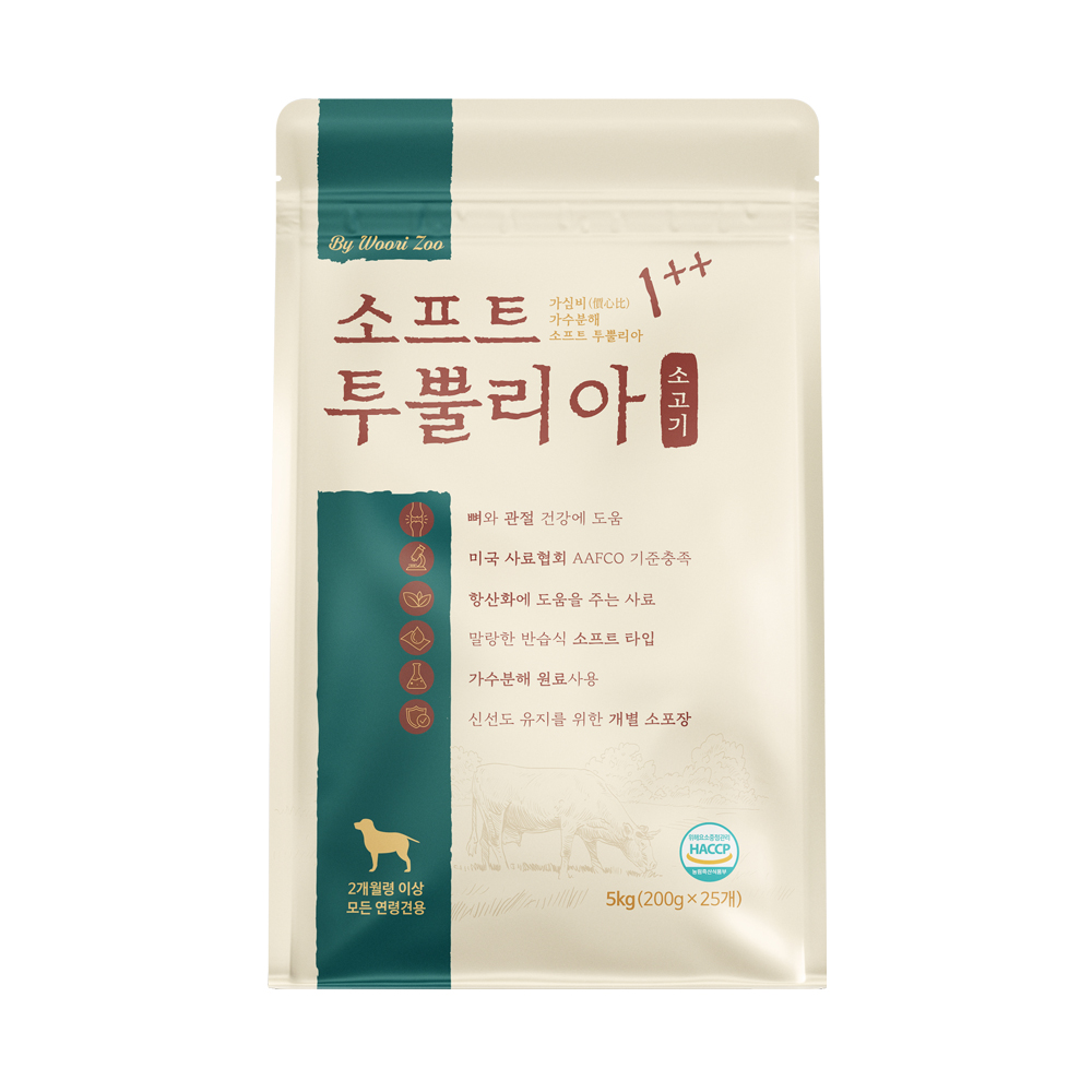 우리주 강아지 투뿔리아 소프트사료 가수분해 조인트눈물피부노령 체험킷 소/관절, 5kg, 1개 - 상품 이미지