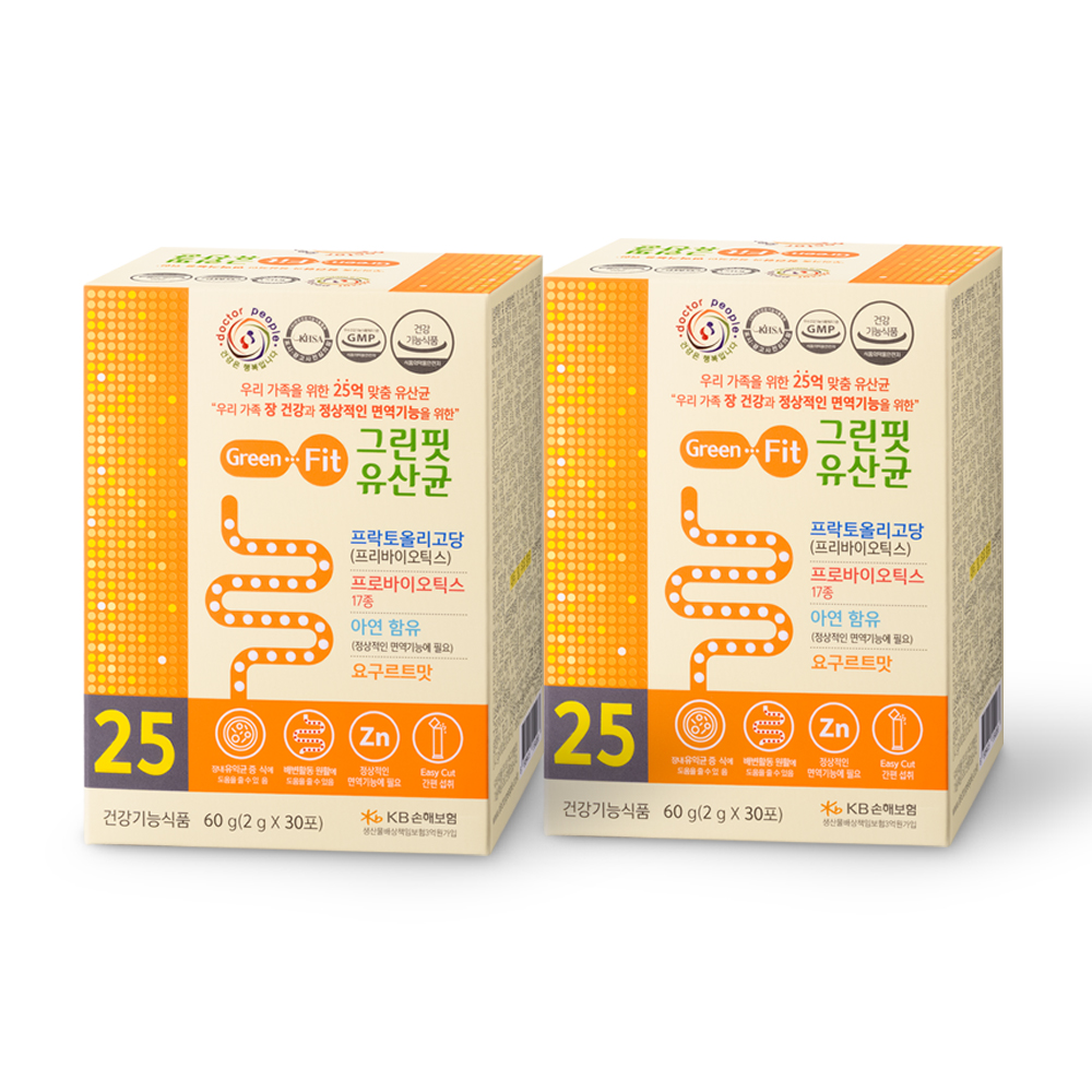 닥터피플 그린핏유산균 30포, 2박스 - 프로바이오틱스 아연 프리바이오틱스 프락토올리고당 - 상품 이미지