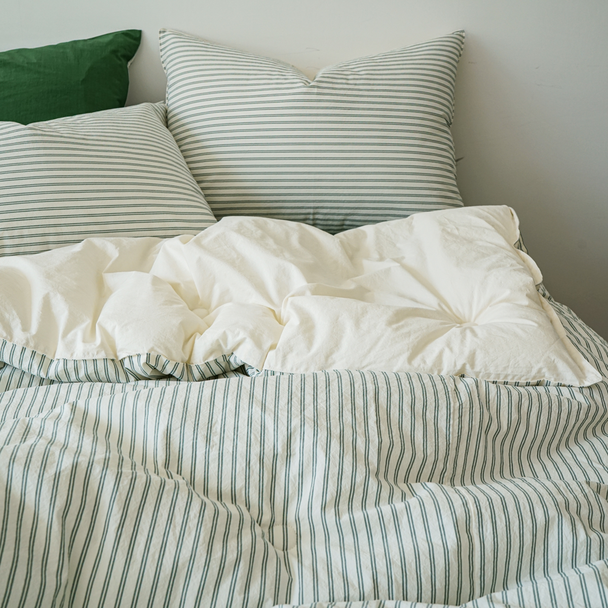 80수 순면 스트라이프 차렵이불 사계절 딥그린, Q(퀸)