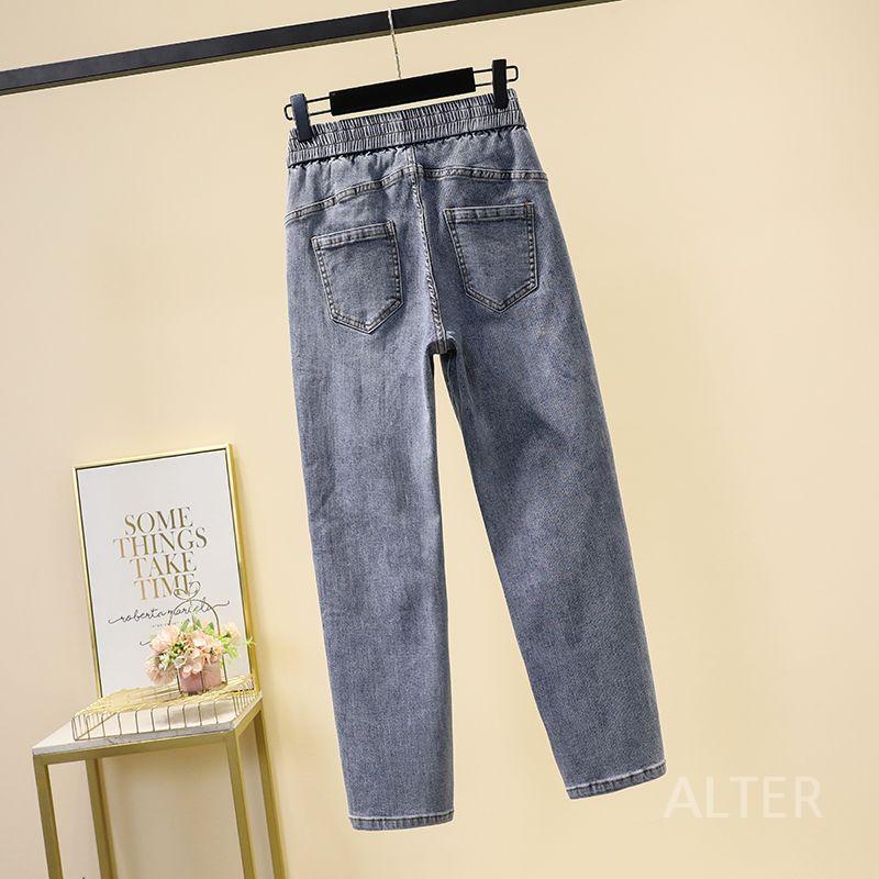 빅사이즈 고무줄 데님 청바지 기모 바지 라지 팬츠 일자 데님 XL (50-60kg) - 상세 이미지 5
