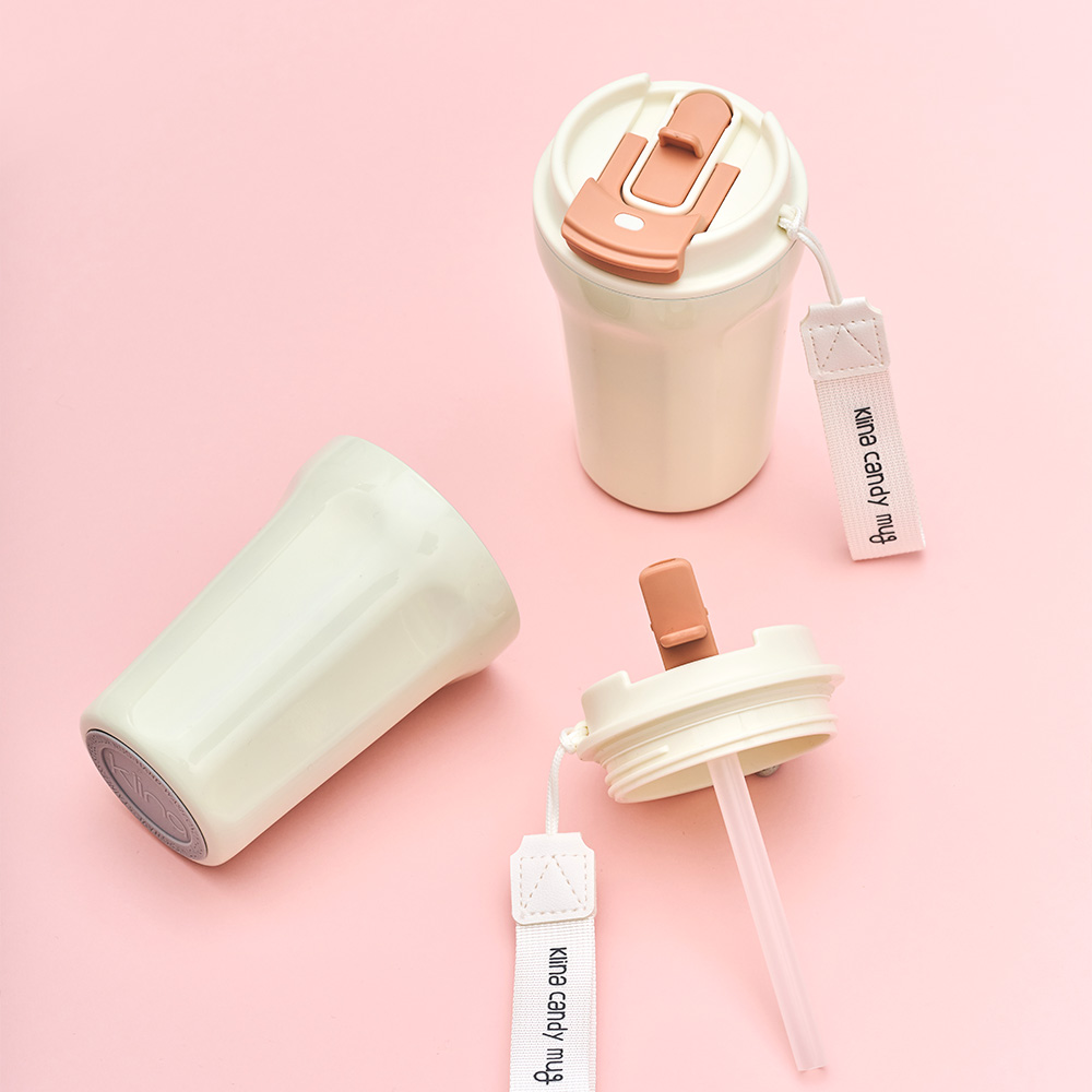 클리나 빨대 텀블러 보온보냉 스텐 텀블러 380ml, 크림라떼 이미지 6