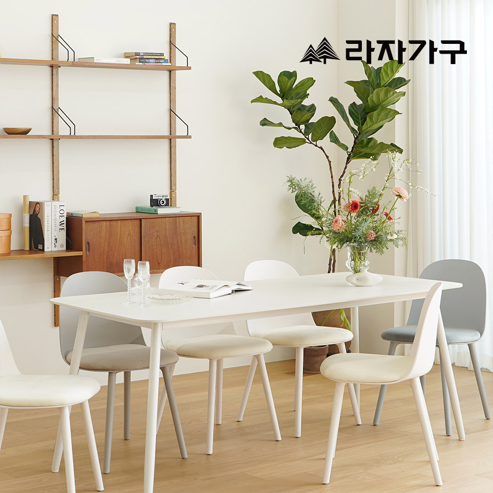 라자가구 에이프릴 포세린 세라믹 4인 6인 식탁 세트 사각화이트식탁+의자6, 1800mm, 의자-블루6 - 메인 이미지