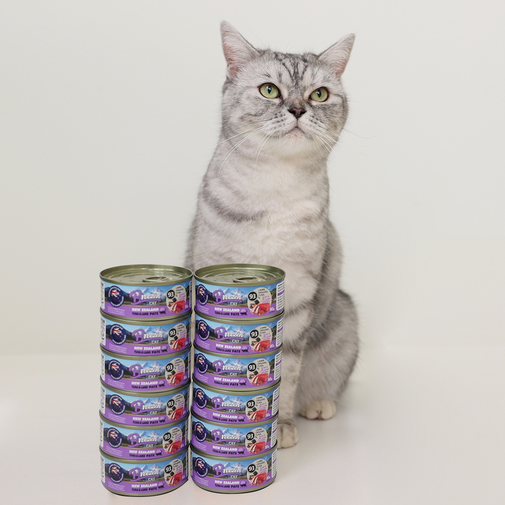 브리젠 뉴질랜드산 전연령 고양이 주식캔 습식사료 파테 참치+양고기, 80g, 12개