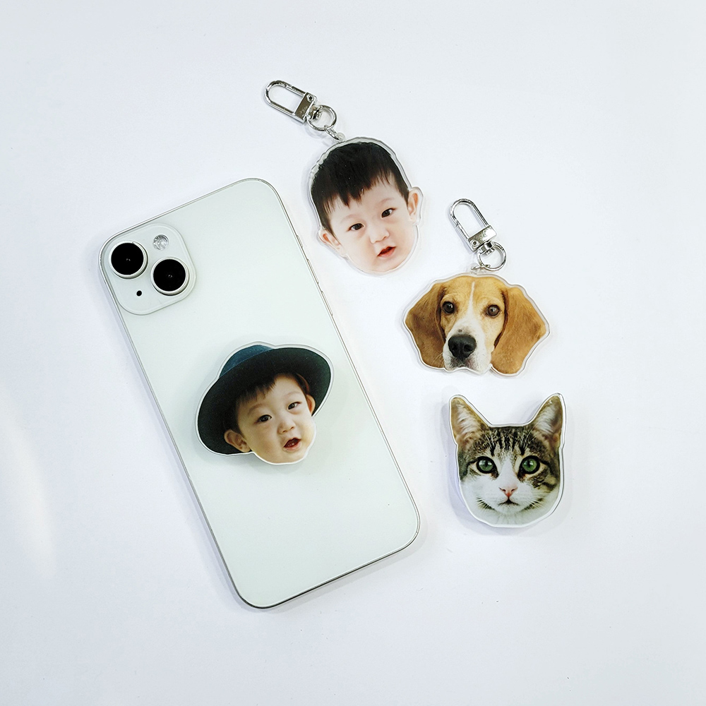 아크릴 키링 포토 커플 강아지 고양이 아기 얼굴 반려동물 키링 주문제작