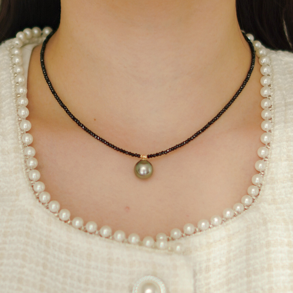 14k 타히티 흑진주 목걸이 블랙스피넬 NB01 10mm - 상세 이미지 4
