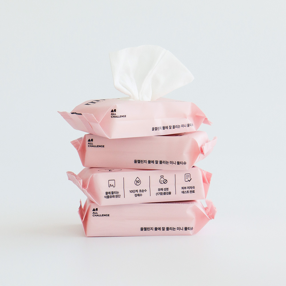 올챌린지 물에 잘 풀리는 휴대용 미니 포켓 물티슈 7매 5팩+5팩