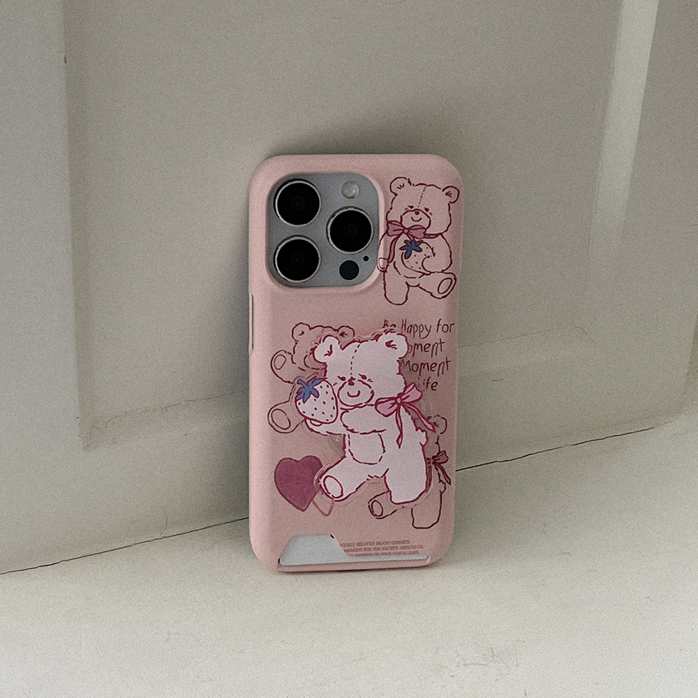 fluffy strawberry bear 아이폰 16pro 카드수납 하드 케이스 - 상세 이미지 2