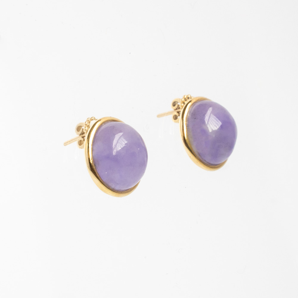 14k 라벤더 비취 귀걸이 반구형 15mm - 상세 이미지 4