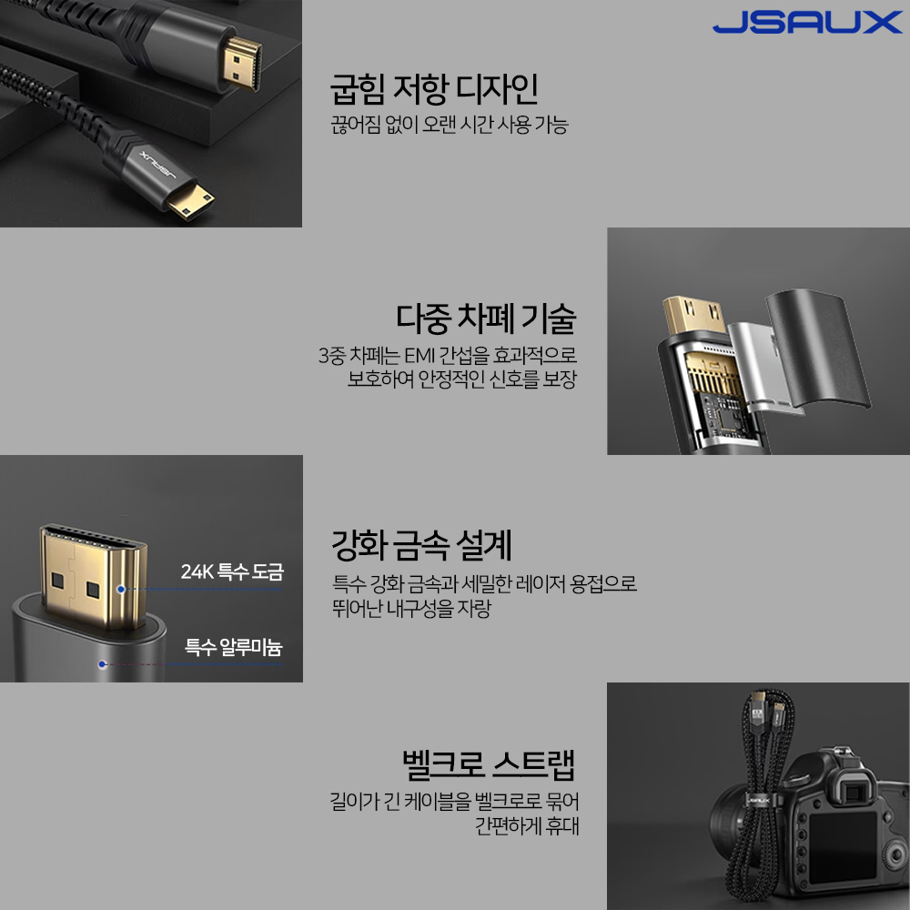 HDMI to Mini HDMI 케이블 V2.0 4K 60hz 3m JSAUX 이미지 6