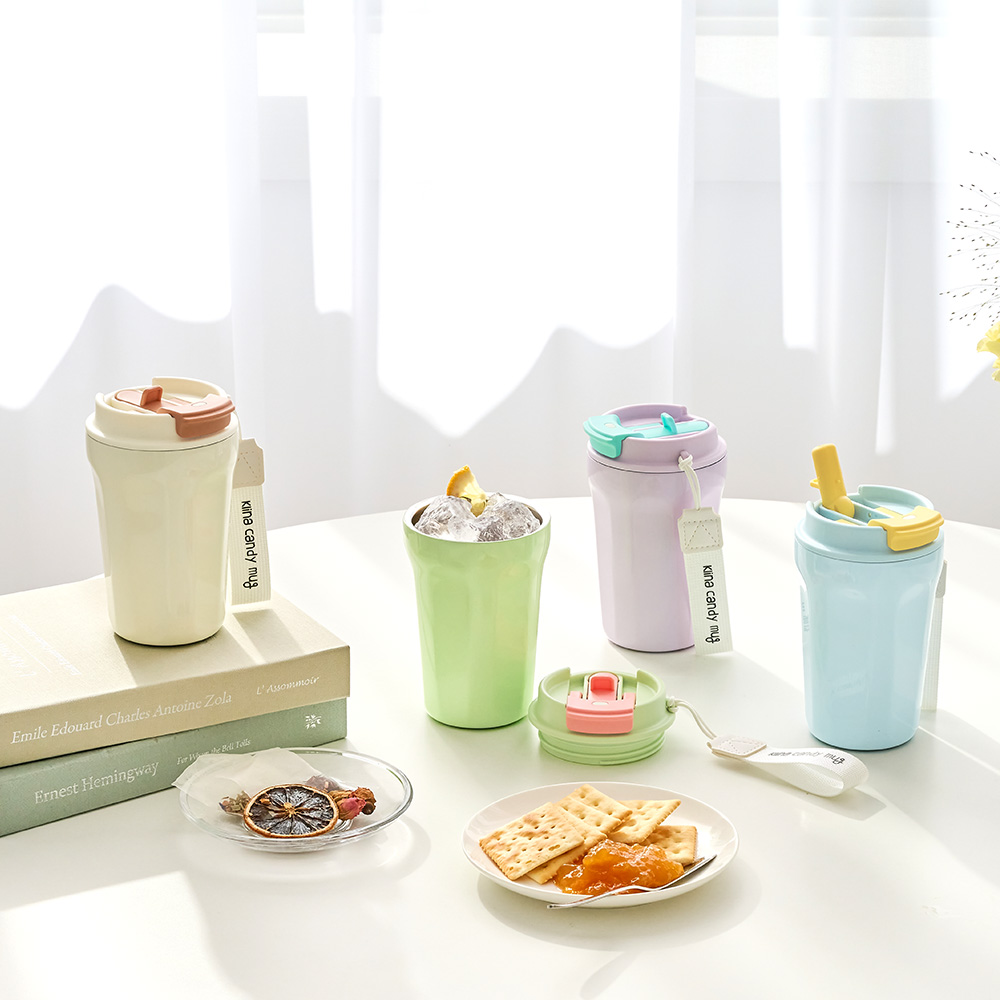 클리나 빨대 텀블러 보온보냉 스텐 텀블러 380ml, 퍼플민트 - 상품 이미지