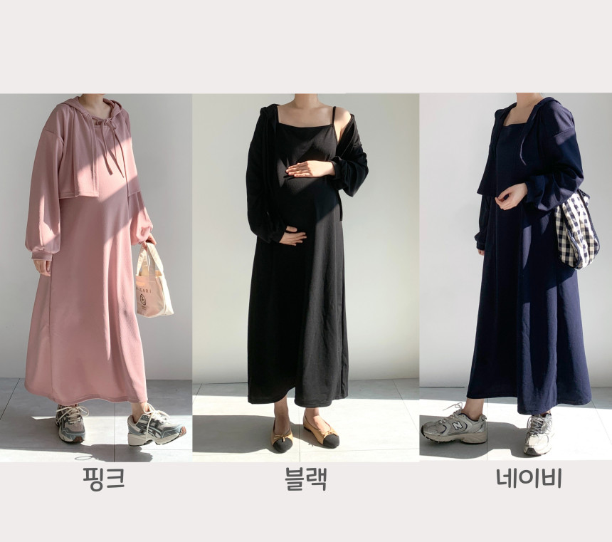 후드가디건세트 봄 간절기 투피스세트 빅사이즈 임산부 원피스 상세 이미지 1